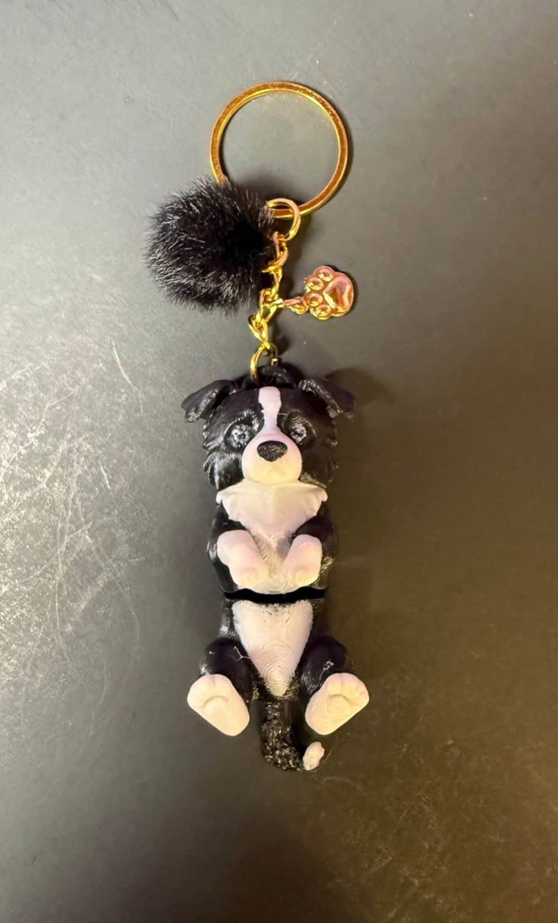Border Collie Flexi Keychain – Articulated Dog Keychain, Hand Painted Black & White, Red & White or Merle